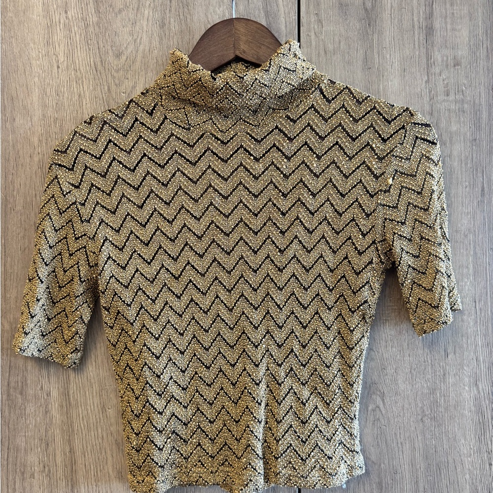 Vintage bebe Gold Metallic Turtleneck Short-Sleeve Women's Sweater Size S